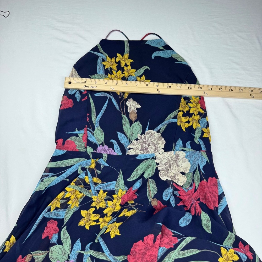Lulus Blue Floral Halter Maxi Dress L Open Back Wedding Whimsigoth Dark Fairy - Picture 4 of 15